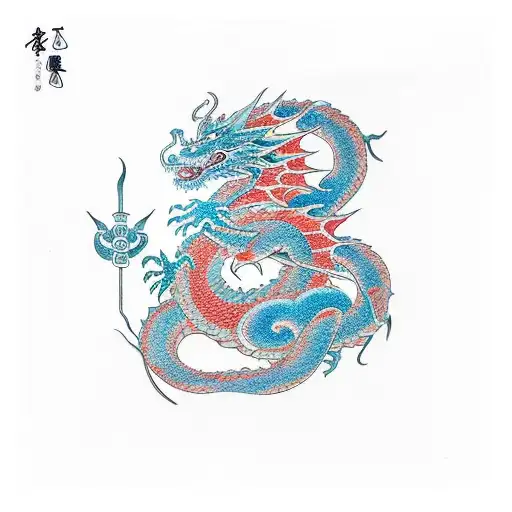 A minimalist dragon curled around a geometric representation of the Taurus zodiac symbol tattoo design idea