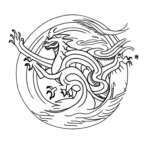 A minimalist dragon and bull in a celestial setting, symbolizing the client's fascination with both mythical and earthly creatures tattoo design idea