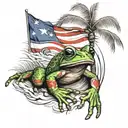 puerto rican flag, palm trees and waves, coqui frog natralized tattoo design idea