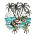 puerto rican flag, palm trees and waves, coqui frog natralized tattoo design idea
