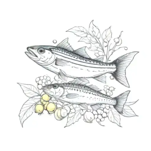 tabby tiger mackerel with a sprig of gooseberry tattoo design idea