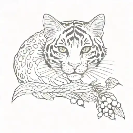 tabby tiger mackerel cat with a sprig of gooseberry tattoo design idea