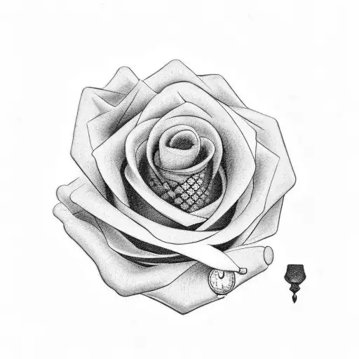black and white rose with a pocket watch with a meaningful quote tattoo design idea