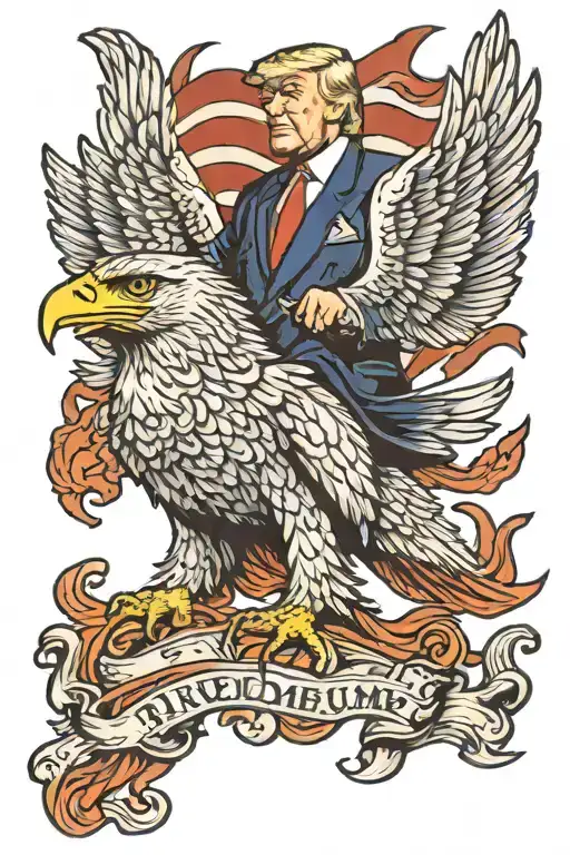 Donald Trump riding a majestic eagle tattoo design idea