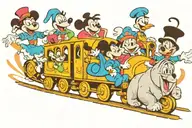 Disney Characters (Kronk, Mickey Mouse, Stitch, Olaf) riding a train tattoo design idea