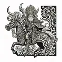 Create a tattoo design combining elements of the Slavic god Perun with intricate baroque patterns tattoo design idea