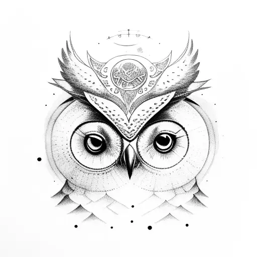 owl, book, celestial bodies tattoo design idea