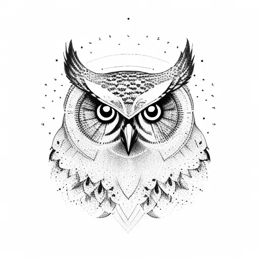 owl coming from a book with celestial bodies tattoo design idea