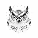 owl coming from a book with celestial bodies tattoo design idea