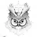 owl coming from a book with celestial bodies tattoo design idea