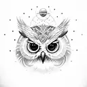 an owl coming out of a book with celestial bodies tattoo design idea