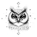 an owl coming out of a book with celestial bodies tattoo design idea