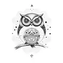 an owl coming out of a book with celestial bodies tattoo design idea