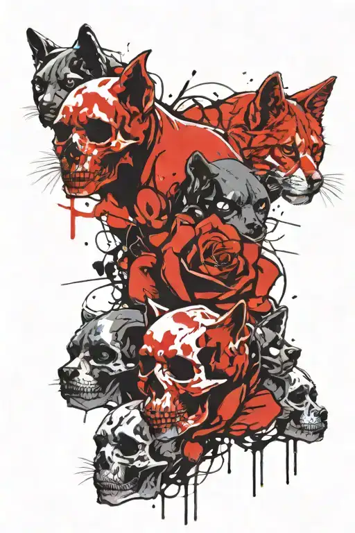 skulls cat and dog paw prints tattoo design idea