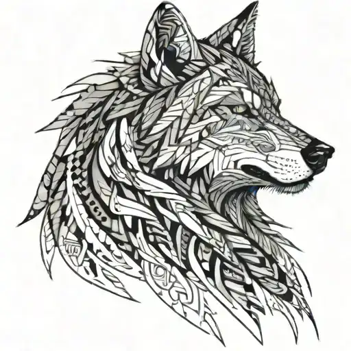 A futuristic cybernetic wolf with circuit patterns integrated into its fur tattoo design idea