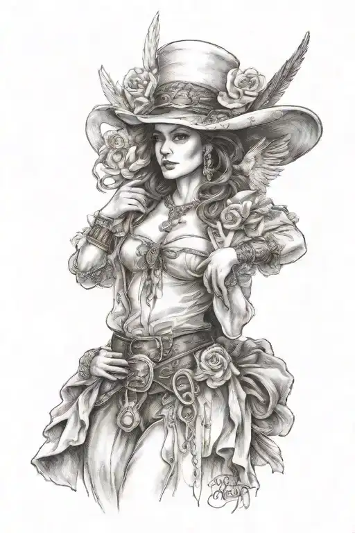 Can you get a tattoo idea with seven Spanish angels, que sera and a country western theme tattoo design idea