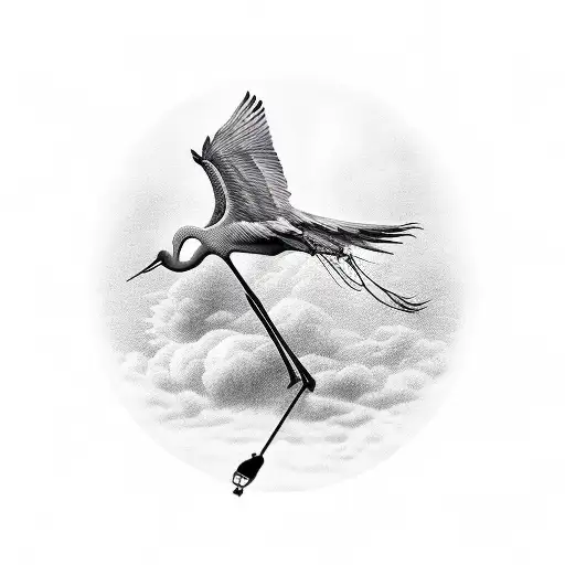 crane avec écrit MÉMENTO MORI sur le front avec montre a gousset  tattoo design idea