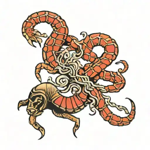 A scorpion climbs a capricorn ram tattoo design idea