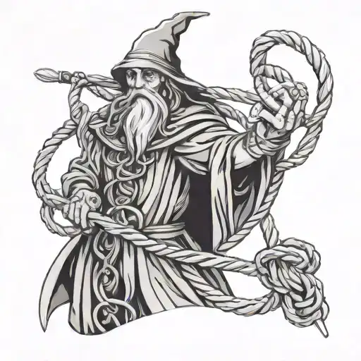 A cable tech wizard with a wand made of cables and wires tattoo design idea