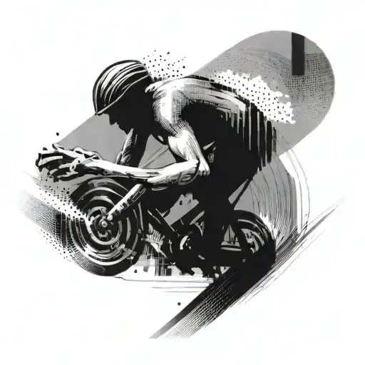 An abstract representation of speed and movement inspired by sprinting, with subtle engineering elements integrated into the design tattoo design idea