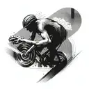 An abstract representation of speed and movement inspired by sprinting, with subtle engineering elements integrated into the design tattoo design idea