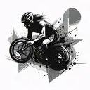 An abstract representation of speed and movement inspired by sprinting, with subtle engineering elements integrated into the design tattoo design idea