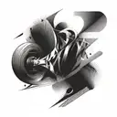 An abstract representation of speed and movement inspired by sprinting, with subtle engineering elements integrated into the design tattoo design idea