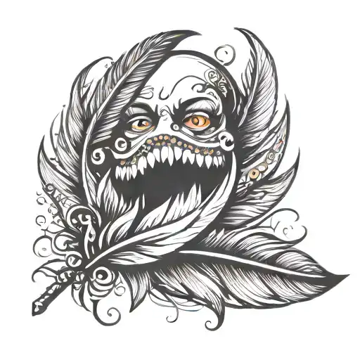feather smile wide composition tattoo design idea