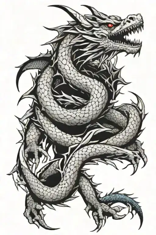 blue eyes white dragon surrounded tattoo design idea