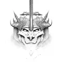 Sword with warrior helment tattoo design idea