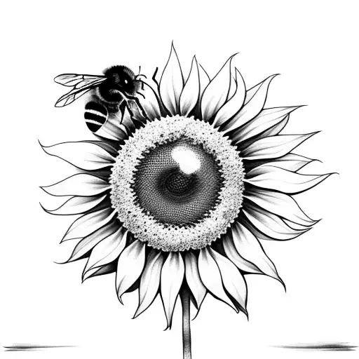 bumble bee with sunflower  tattoo design idea