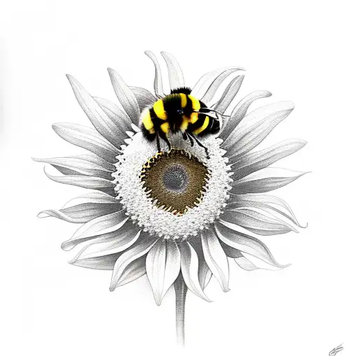 bumble bee with two sunflowers  tattoo design idea