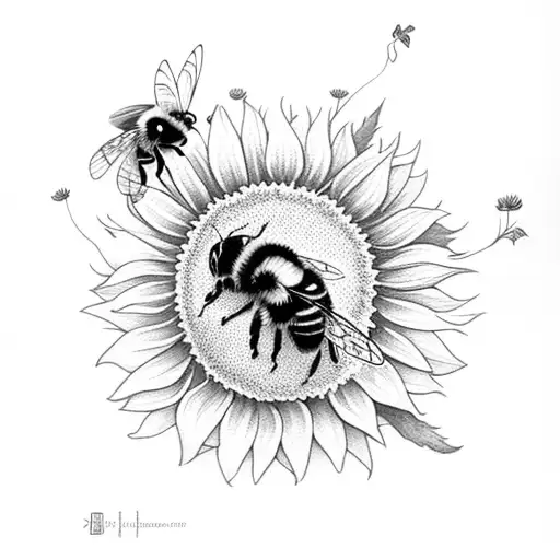 bumble bee with sunflower  tattoo design idea