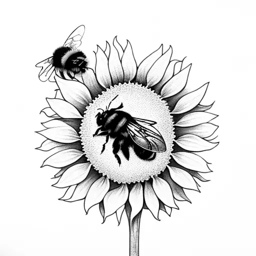 bumble bee with sunflower  tattoo design idea