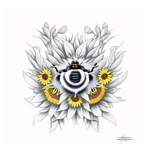 bumble bee with sunflowers  tattoo design idea