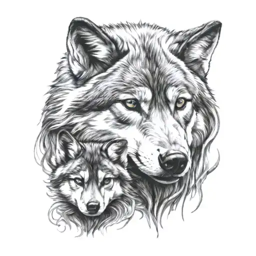 wolf and baby Wolf  tattoo design idea