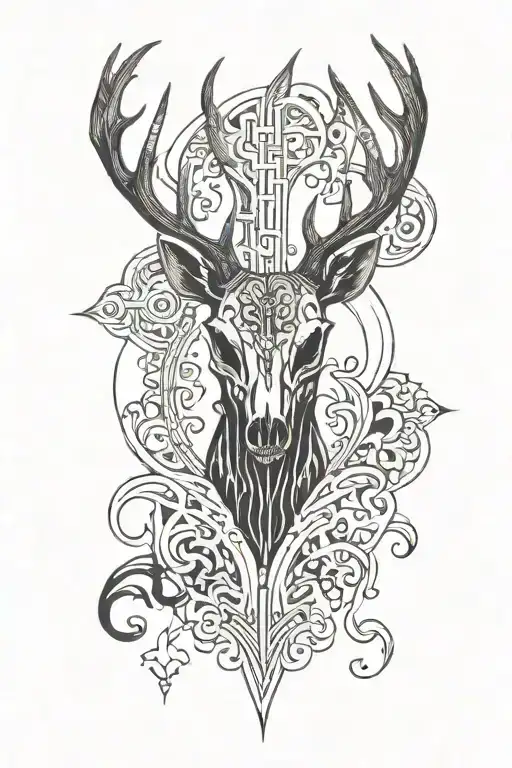 A half deer, half deer skull tattoo design idea