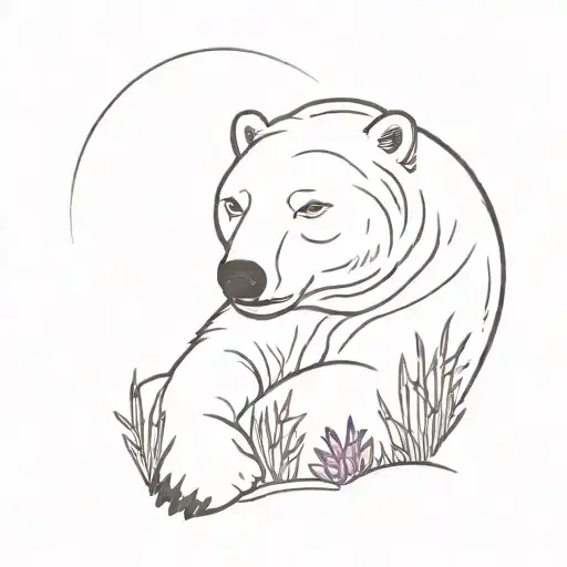 polar bear sleeping in purple meadow  tattoo design idea
