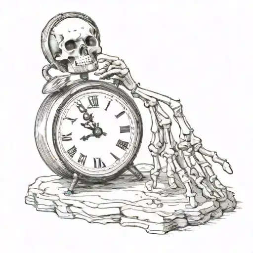 clock and skeleton hand tattoo design idea