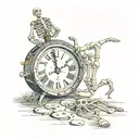 clock and skeleton hand tattoo design idea