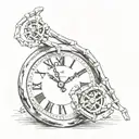 clock and skeleton hand tattoo design idea