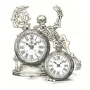 clock and skeleton hand tattoo design idea