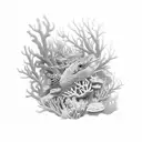 An intricate underwater scene with colorful coral reefs and various types of marine life tattoo design idea