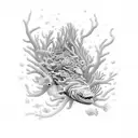 An intricate underwater scene with colorful coral reefs and various types of marine life tattoo design idea