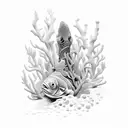 An intricate underwater scene with colorful coral reefs and various types of marine life tattoo design idea