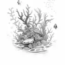 An intricate underwater scene with colorful coral reefs and various types of marine life tattoo design idea