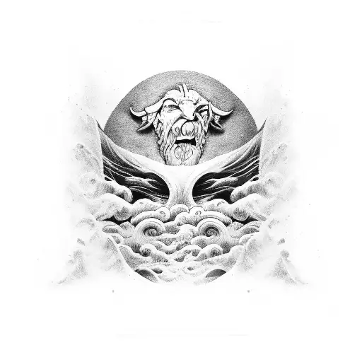 wave banner separating god and the devil  tattoo design idea