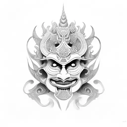 balinese mask tattoo design idea