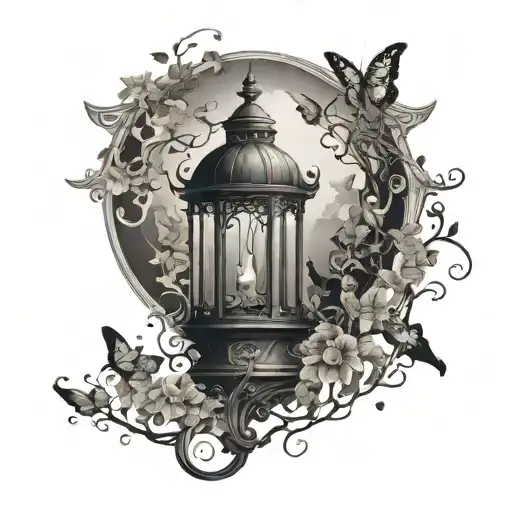 Stairway to heaven  Negative butterfly  Negative dove  Vines going up  Lantern  Elephant  tattoo design idea