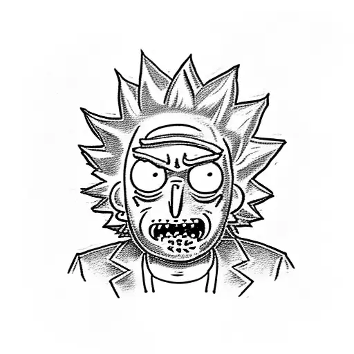 Rick and Morty riding a motorcycle through a psychedelic landscape tattoo design idea